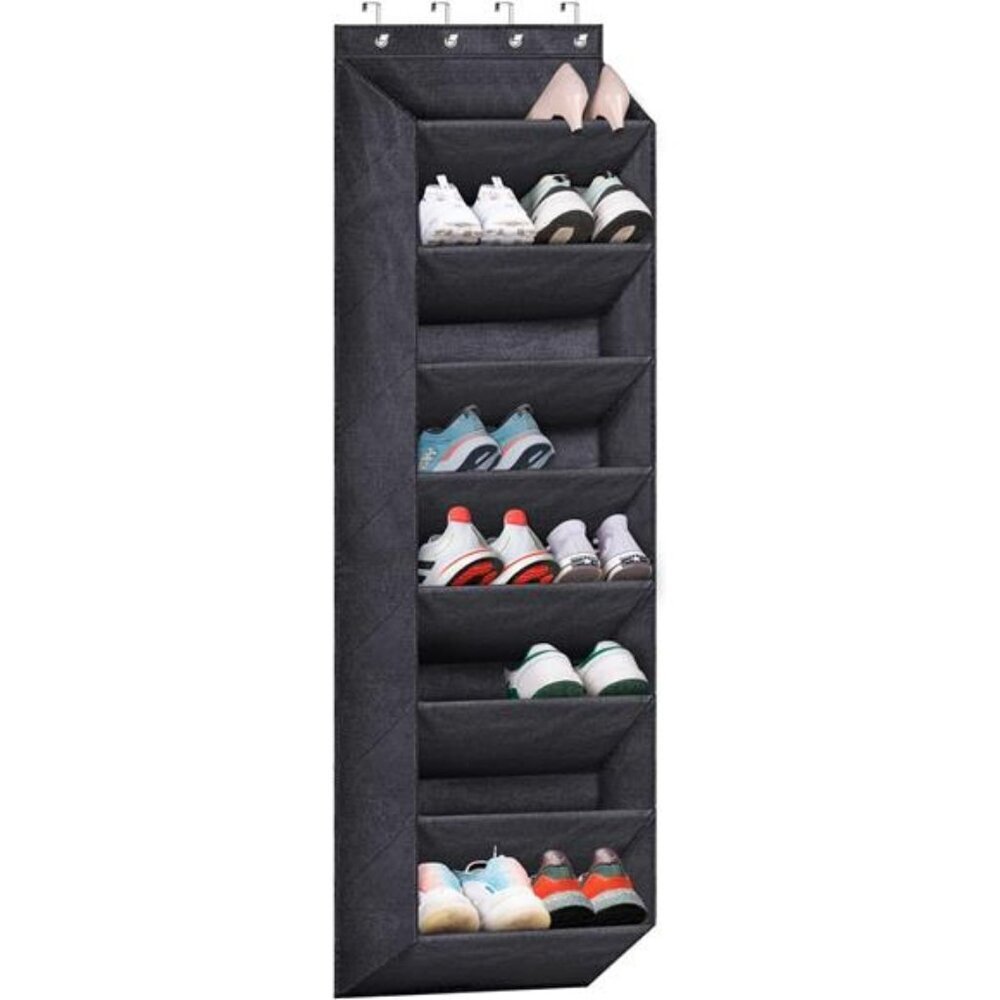 Over The Door Shoe Organizer Rack Hanging Closet Storage 8 Shelf Black